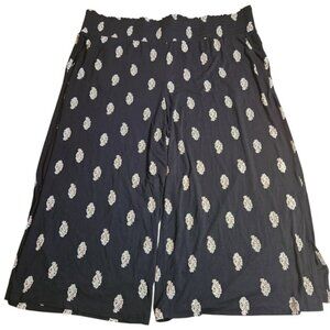 Penningtons Black Paisley Print Wide Leg Crop Pants Smocked Waist Plus Size 2X